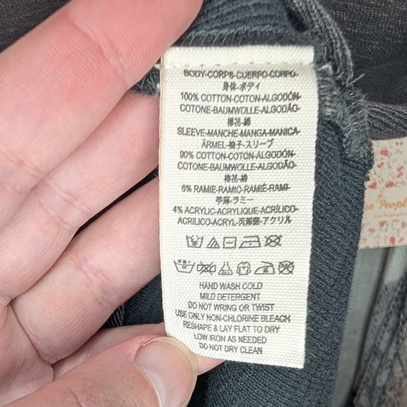 NWT Free People Black and Gray Bell-Sleeve Thermal Sweater - Picture 6 of 7